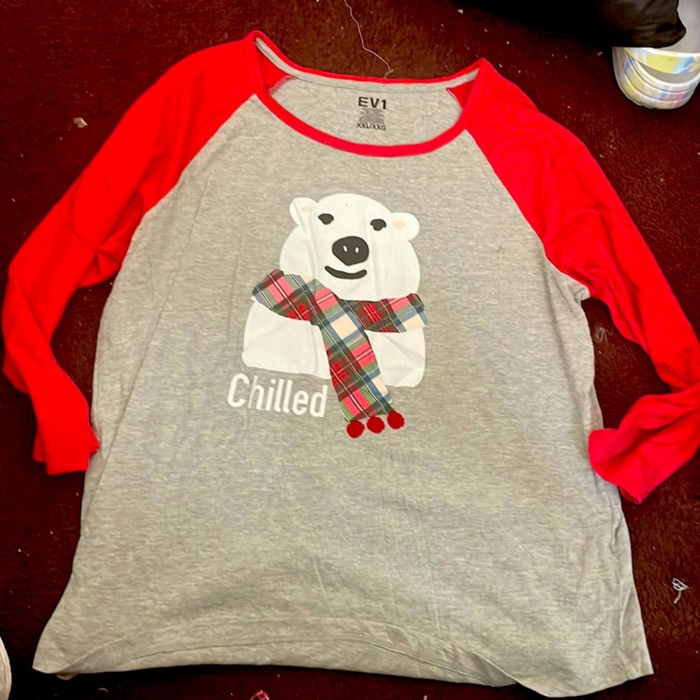 Ellen EV1 long sleeve shirt with a bear wearing a scarf with the word Chilled.